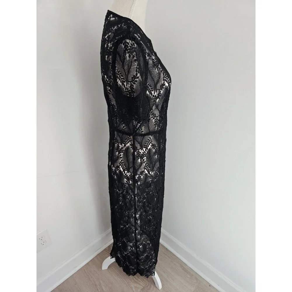 Diane Von Furstenberg Lace Embroidery Overlay Sheer Sheath Dress 8 M Black - Picture 4 of 11